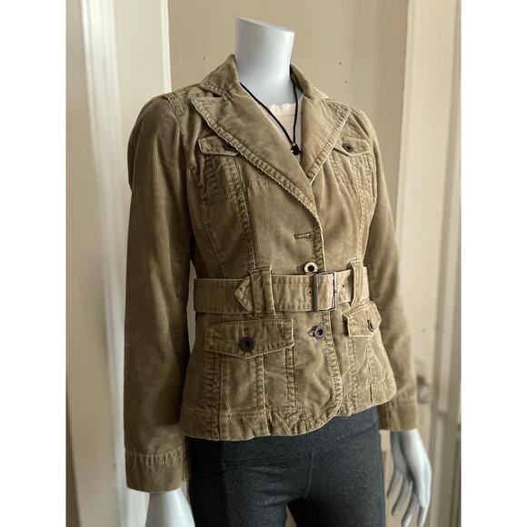 LOFT Army Green Corduroy Crop Jacket w/Belt sz 2P - Picture 7 of 12